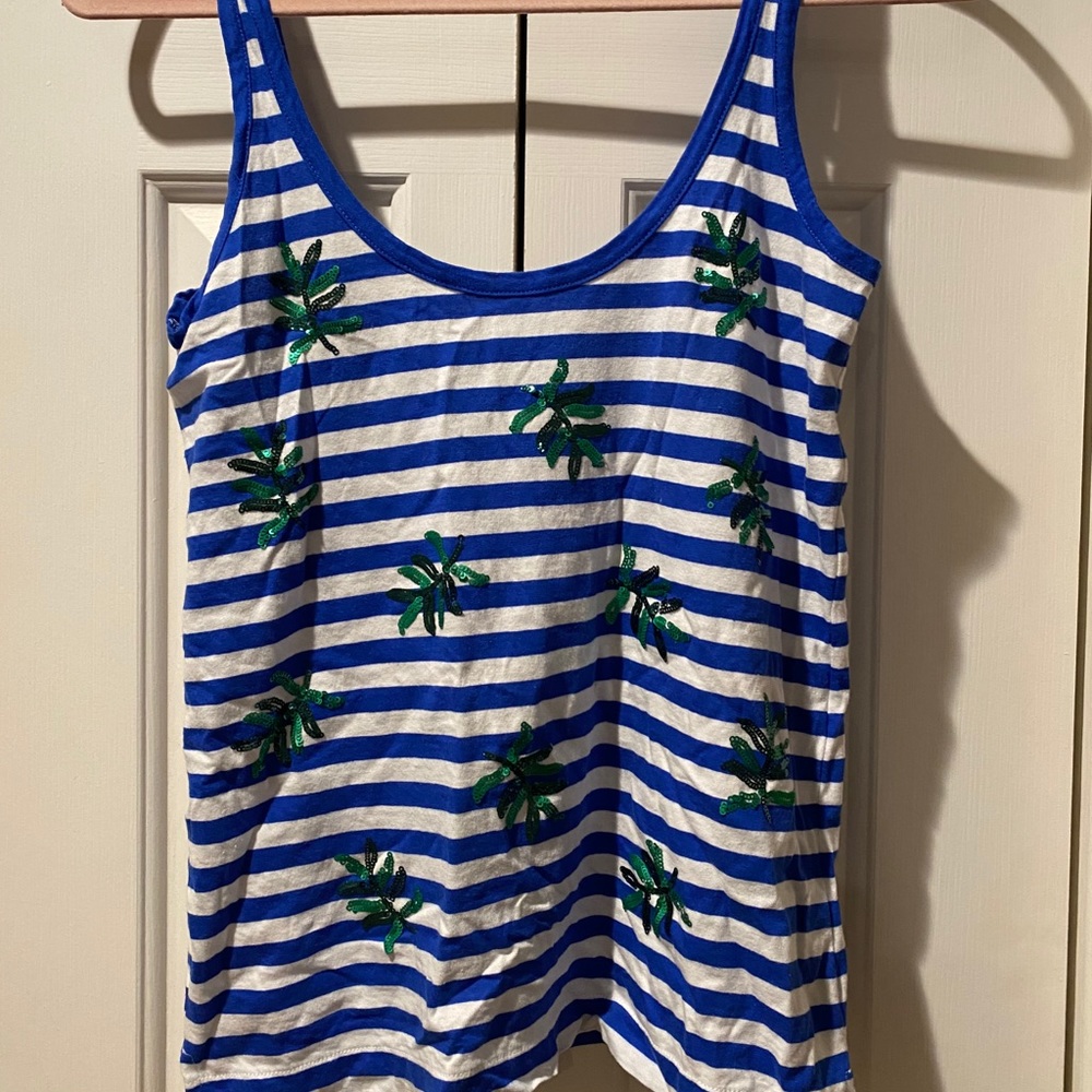 EUC J. Crew tank top with sequin palm leaves XXS